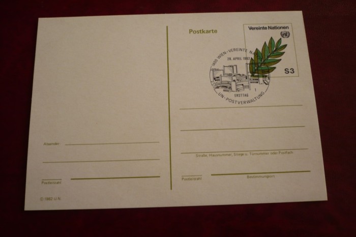 ONU VIENA 1992 &ndash; CARTE POSTALA stampilata PRIMA ZI (C.R.)