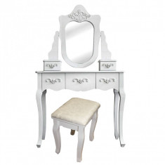 SEA5 - Set masa toaleta, oglinda, scaun cosmetica, masuta machiaj, vanity - Alb foto