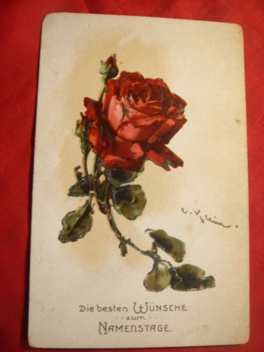 Ilustrata - Felicitare - Trandafir- semnat Klein , circulat 1924
