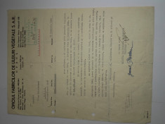 DOCUMENT &amp;quot;OFICIUL FABRICILOR DE ULEIURI VEGETALE S.A.R.&amp;quot; 1944 foto