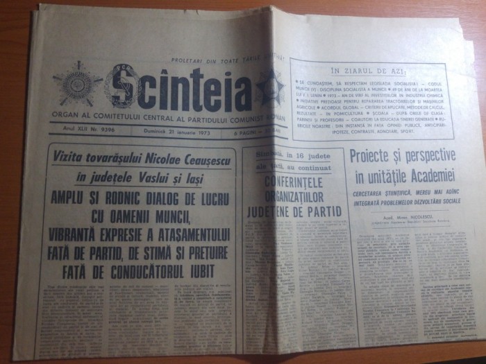 ziarul scanteia 21 ianuarie 1973-vizita lui ceausescu in jud. vaslui si iasi