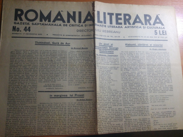 ziarul romania literara 17 decembrie 1932-director liviu rebreranu,eugen ionescu