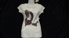 TRICOU DAMA ALB IMPRIMEU SFOARA ACE SUPRADIMENSIONATE MANECA SCURTA