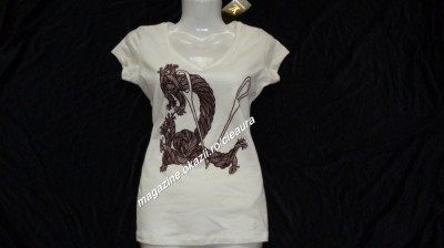 TRICOU DAMA ALB IMPRIMEU SFOARA ACE SUPRADIMENSIONATE MANECA SCURTA foto
