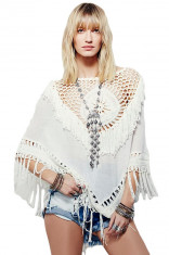 RV392-2 Tunica de vara, stil poncho crosetat, accesorizat cu franjuri foto