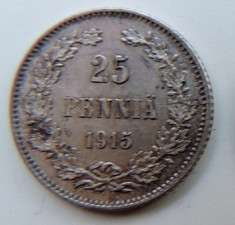 SV * Finlanda / Rusia tarista 25 PENNIA 1915 WWI ARGINT .900 XF+ / -AUNC foto