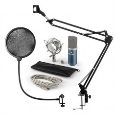 Auna MIC-900BL, USB, set de microfon, set V4, albastru, microfon condensator, filtru pop, bra? de microfon foto