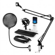 Auna MIC-900WH-LED, USB, set de microfon, set V4, alb, microfon condensator, filtru pop, bra? de microfon, LED foto