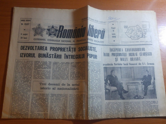 ziarul romania libera 9 iunie 1978-foto orasul slatina