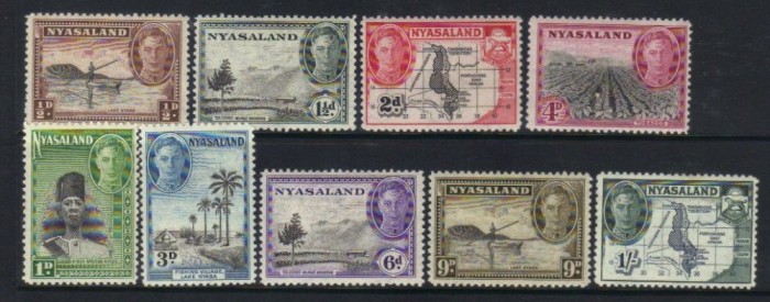 Nyasaland 1945 colonii regele George VI - nestampilate MH foto mare Nyasaland 1945 colonii regele George VI - nestampilate MH foto mare