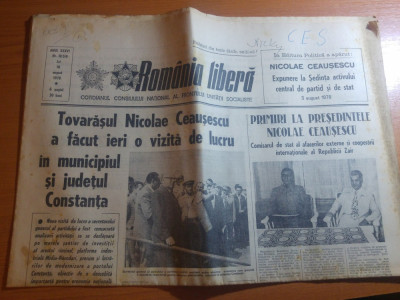 ziarul romania libera 10 august 1978-vizita lui ceausescu in jud. constanta foto