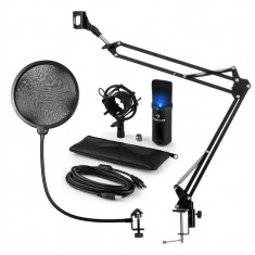 Auna MIC-900B-LED, USB, set de microfon, set V4, negru, microfon condensator, filtru pop, bra? de microfon, LED foto