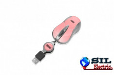 Mouse optic mini pe USB cu cablu retractabil si iluminat roz sweex foto