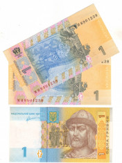 SV * Ucraina LOT 2 x 1 HRYVNA / GRIVNA 2011 Serii Consecutive * UNC foto