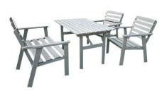 Set cu masa, banca si scaune din pin, culoare gri, dimensiuni masa:118x70x71cm, dimensiuni banca: foto