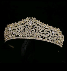 Diadema / coronita / tiara mireasa aurie cu cristale tip Swarovski foto