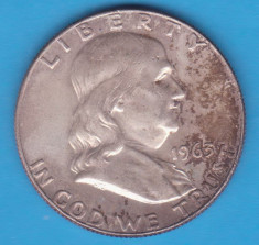 (2) MONEDA DIN ARGINT SUA - HALF DOLLAR 1963, LIT. D, BEN FRANKLIN foto