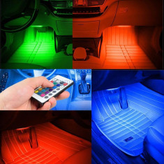 Lumini LED auto interior 7 culori telecomanda si senzor muzica 12cm foto