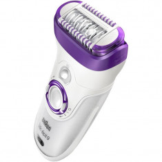 Epilator Braun Silk-epil 9579, Wet &amp;amp; Dry, 40 Pensete, Smartlight, Acumulator, 7 Accesorii, Alb/Mov foto