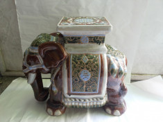 Elefant vechi,ceramic,emailat,scaun - suport foto