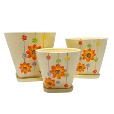 Set 3 ghivece din ceramica Florento, pictate manual, model cu flori, galbene, 75368 foto