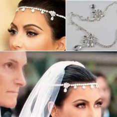 Colier / tiara frunte mireasa cu cristale foto