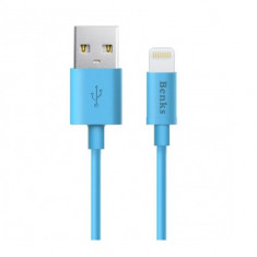 Cablu de date Benks Premium Lightning Rainbow USB la Lightning 1m certificare MFi albastru foto