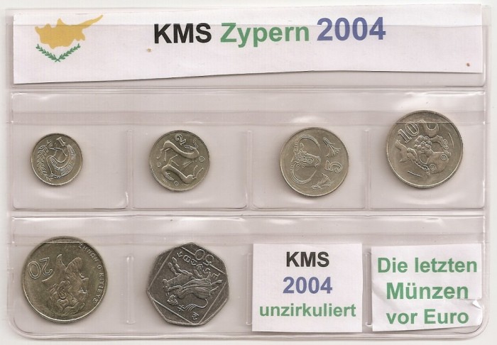 CIPRU SET MONEDE 1 2 5 10 20 50 CENTS 2004 UNC