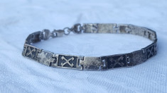 argint BRATARA de efect VECHE vintage UNICA executata manual DE EFECT patina MINUNATA