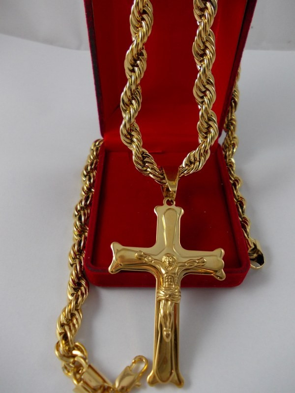 Set Barbati Lant +Bratara pandant cruce dublu placat aur 24k Cod produs:  STM 1 | arhiva Okazii.ro