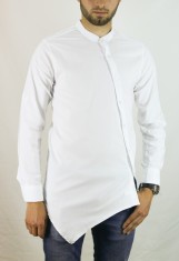Camasa guler tunica asimetrica barbati tip zara alba in colt slim fit fashion foto