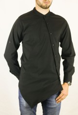 Camasa guler tunica barbati in colt - neagra - slim fit - fashion foto