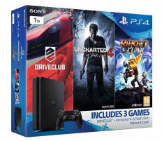 Consola Sony PlayStation 4 Slim 1TB, Black + Jocuri Uncharted 4, Drive Club si Ratchet and Clank foto