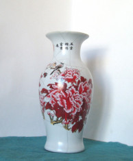 Superba vaza ceramica de studio, tehnica mixta - Bujori - semnata artist, China foto