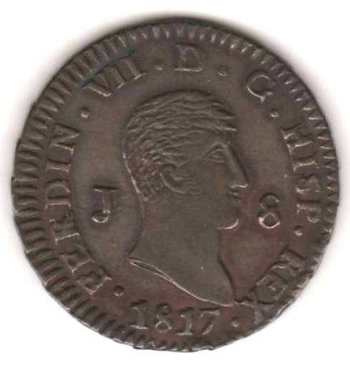 SV * Spania 8 MARAVEDIS 1817 Regele Ferdinand VII AUNC+ mai rara !