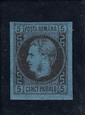 ROMANIA 1867 LP 19a CAROL I FAVORITI 5 PAR N/ALBAST. H.SUBTIRE POINCON L.PASCANU foto