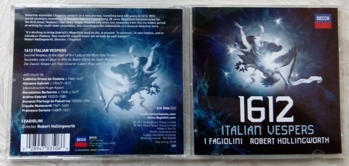 CD ORIGINAL:1612, ITALIAN VESPERS(I FAGIOLINI &amp; ROBERT HOLLINGWORTH)[DECCA 2012]