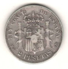 SV * Spania 2 PESETAS 1881 10 g ARGINT .900 Regele Alfonso XII foto