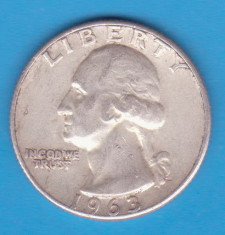 (13) MONEDA DIN ARGINT SUA - QUARTER DOLLAR 1963, FARA LITERA, WASHINGTON,6.25 g foto