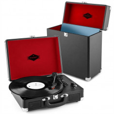 Auna Peggy SUE RECORD COLLECTOR, negru, set de gramofon, Retro Gramofon + valiza pentru discuri foto