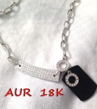 Lantisor ARMY inox -colier INOX placat cu Aur alb 18k si SWAROVSKI martisor