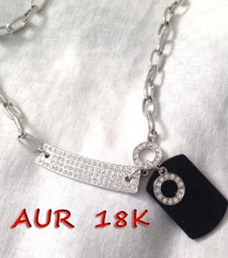 Lantisor ARMY inox -colier INOX placat cu Aur alb 18k si SWAROVSKI martisor