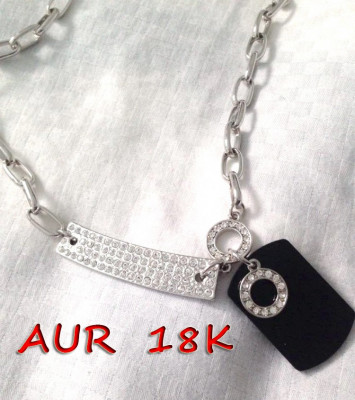 Lantisor ARMY inox -colier INOX placat cu Aur alb 18k si SWAROVSKI foto