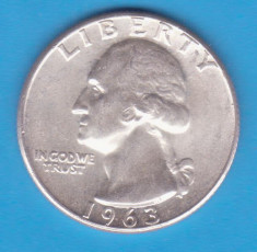 (16) MONEDA DIN ARGINT SUA - QUARTER DOLLAR 1963, FARA LITERA, WASHINGTON,6.25 g foto