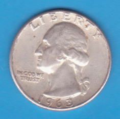 (8) MONEDA DIN ARGINT SUA - QUARTER DOLLAR 1963, FARA LITERA, WASHINGTON, 6.25 g foto