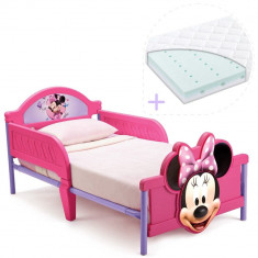 Set pat cu cadru metalic Disney Minnie Mouse 3D si saltea pentru patut Dreamily - 140 x 70 x 10 cm foto