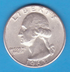 (11) MONEDA DIN ARGINT SUA - QUARTER DOLLAR 1963, FARA LITERA, WASHINGTON,6.25 g foto