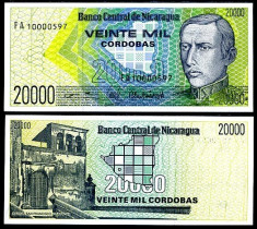 !!! FOARTE RARR : NICARAGUA - 20.000 CORDOBAS (1989) - P 160 - UNC foto