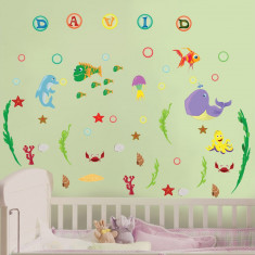 Stickere pentru camere bebelusi - Lumea marii - Nume personalizat din litere foto