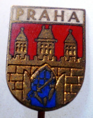 I.250 INSIGNA STICKPIN CEHOSLOVACIA CAPITALA PRAGA PRAHA h43mm email foto